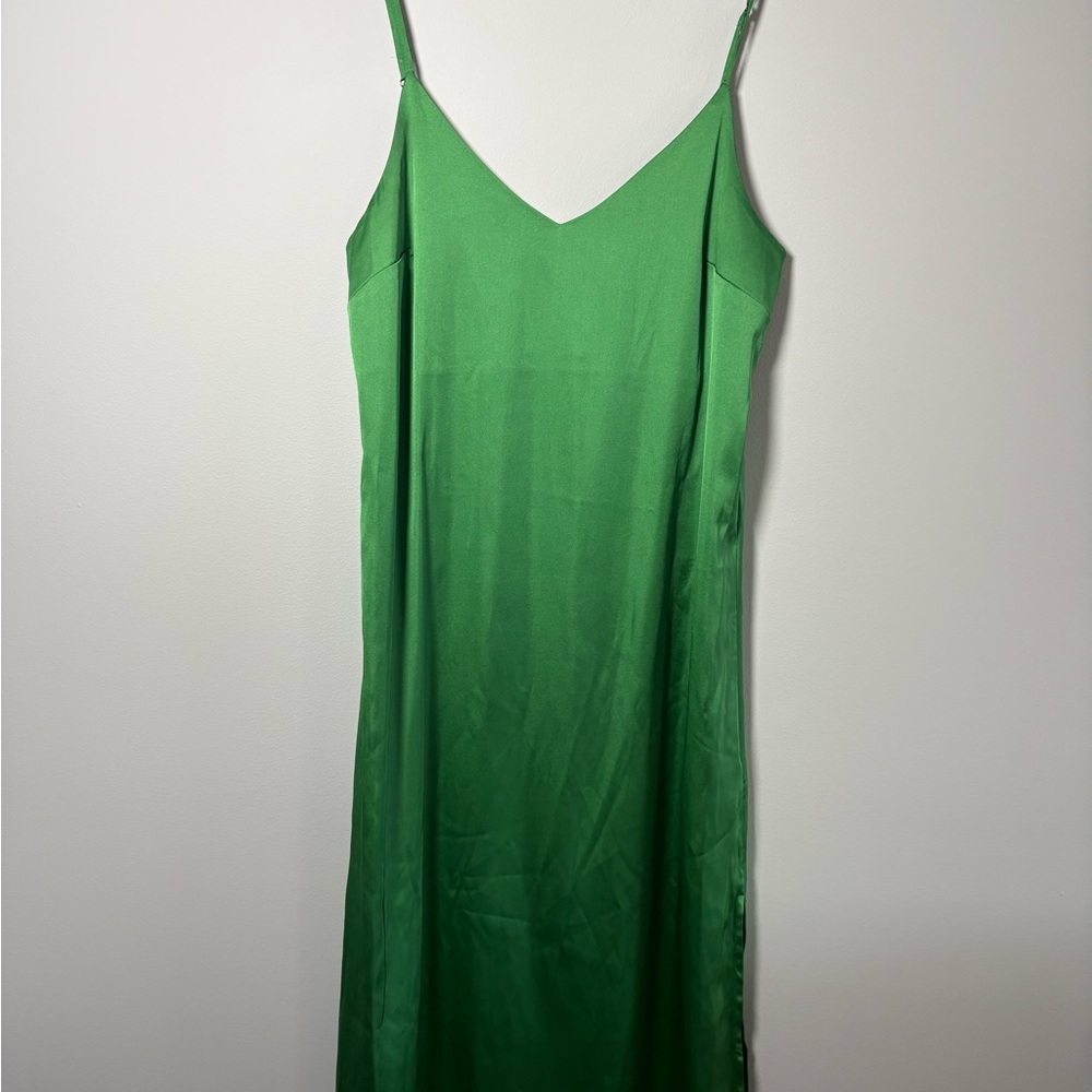 Green Slip Midi Dress with V-Neck
